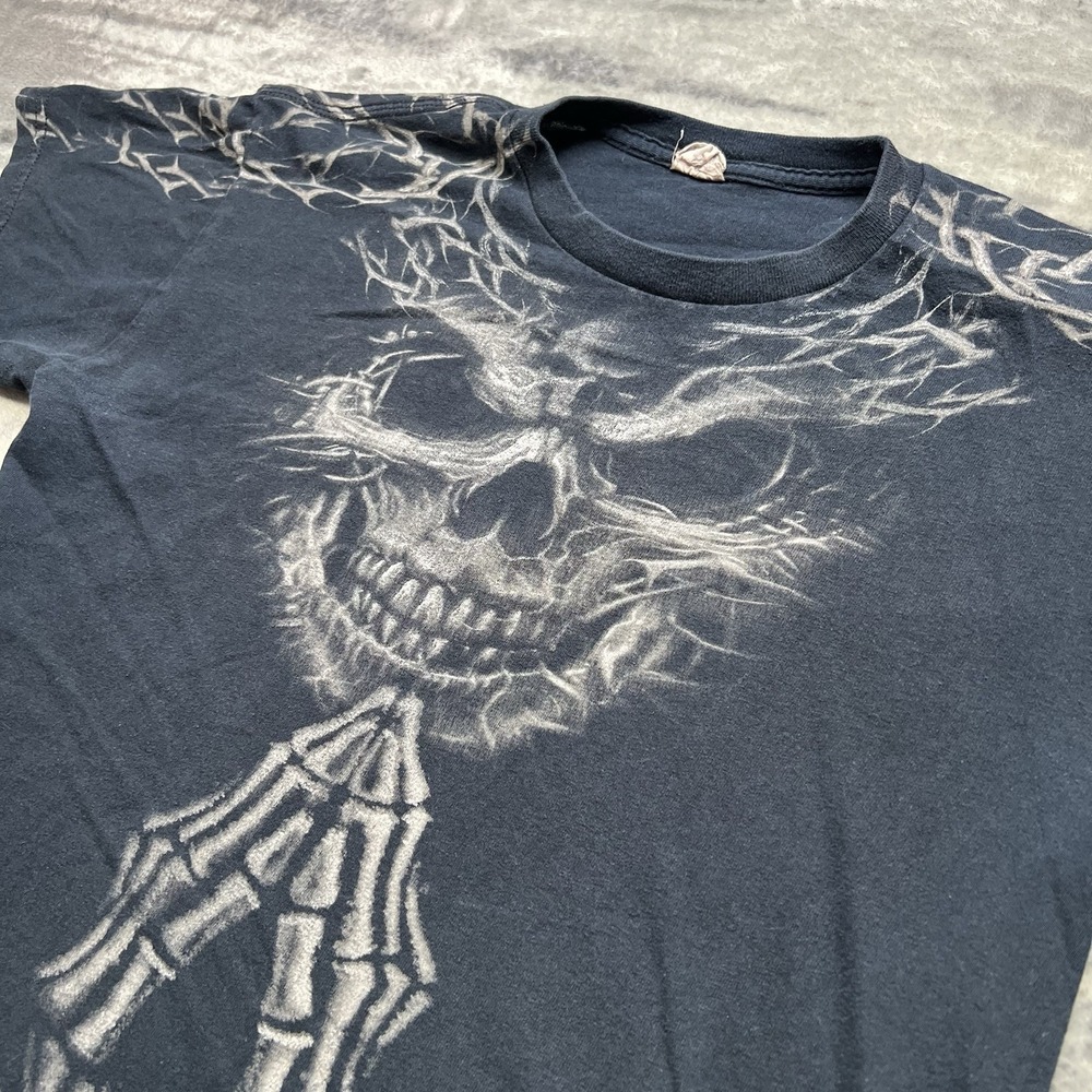 Vintage Y2K Men's Medium Praying Skull Barbed Wire Skeleton Retro Goth Reaper - Picture 2 of 7